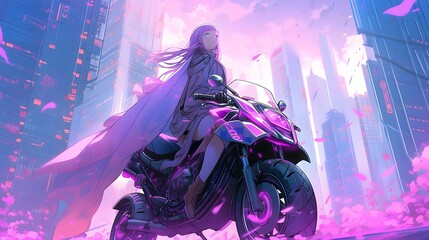 Synthwave anime manga girl, lofi bacground wallpaper design - obrazy, fototapety, plakaty