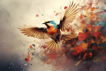 Drawing birds in nature background. Animal and freedom concept.