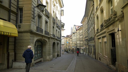 Fribourg, Switzerland Circa March 2022 - Street view of traditional Swiss town