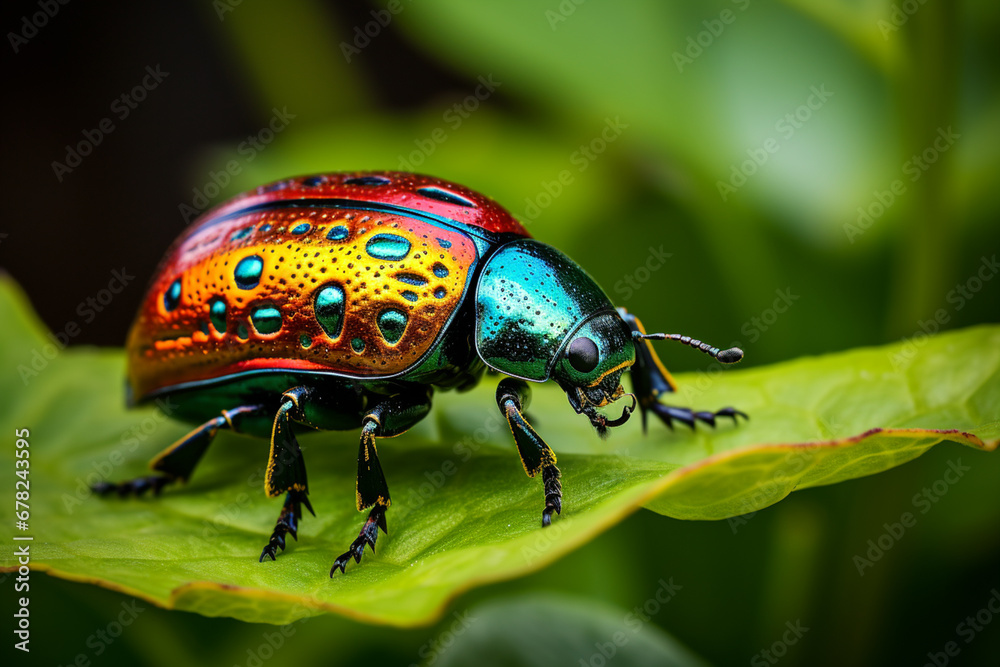 Aufkleber A Leaf Beetle munching on a leaf, its small size and vibrant colors adding a burst of life to the vegetation.