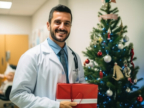 Doctors or patients celebrate Christmas in the hospital