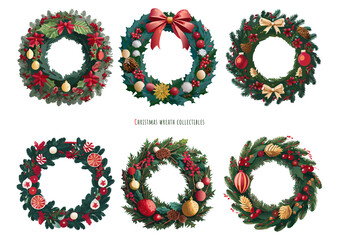 クリスマスリースのフレームのイラスト素材セット