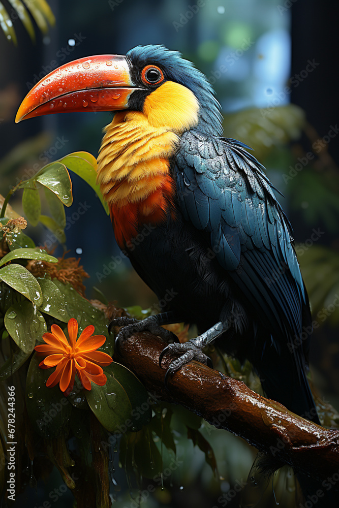 Leinwandbilder a colorful toucan perched on a branch, its oversized bill serving both for feeding and as a display 
