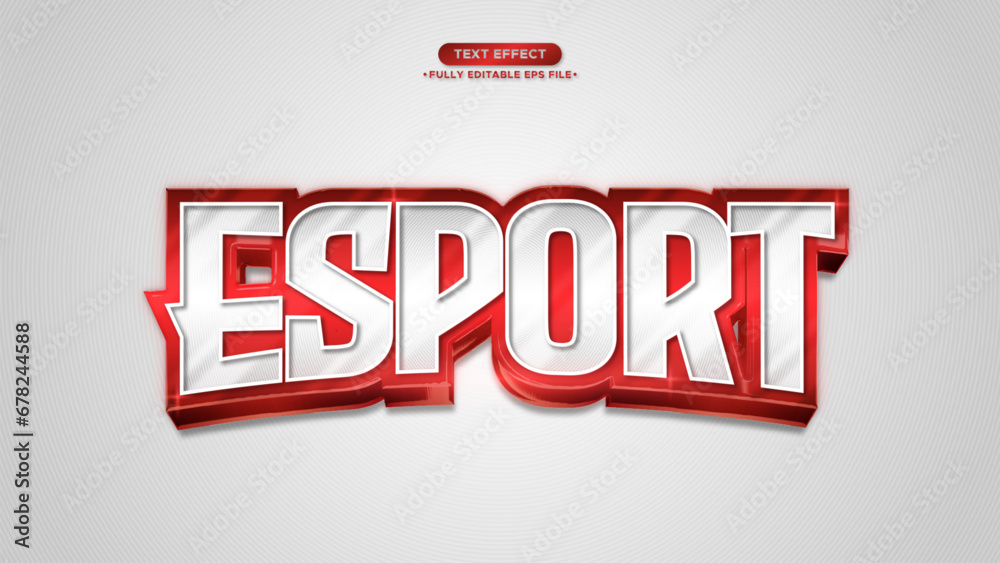Poster esport red and white 3d vector text effect with editable font and text
