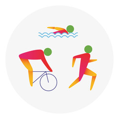 Triathlon competition icon. Colorful sport sign.