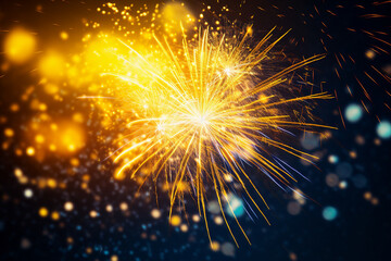Obraz premium Firework show midnight new year night young people watching amazing show Generative AI picture