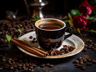Cardamom Coffee, Cardamon Drink, Black Coffee with Kardamon, Cardamum Spice Beverage, Natural Tonic - obrazy, fototapety, plakaty