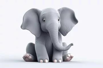 Rolgordijnen Olifant Cartoon elephant in sitting pose on a white background. Isolated cute mammal illustration