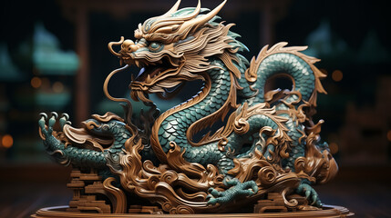 Green Dragon. Symbol of Happy Chinese New Year 2024 is Wooden dragon. Chinese astrology, horoscope 2024.