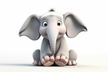 Cartoon elephant in sitting pose on a white background. Isolated cute mammal illustration