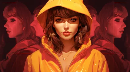 Fotobehang A mesmerizing girl with long hair in a yellow raincoat. Fantasy concept , Illustration painting. © X-Poser