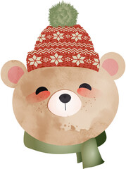 niedlicher Bär mit Pudelmütze und Schal im Winter
