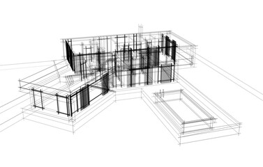 house architectural sketch 3d illustration