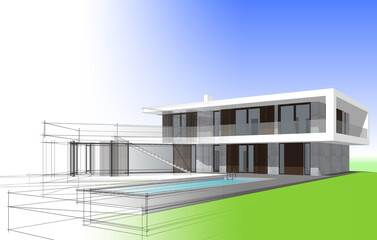 house architectural sketch 3d illustration