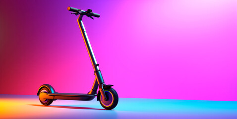 Electric scooter on a bright neon background 