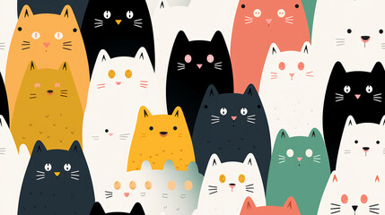 Illustration of abstract pattern of cats in minimalist style. Repetition of the pattern in tile order.