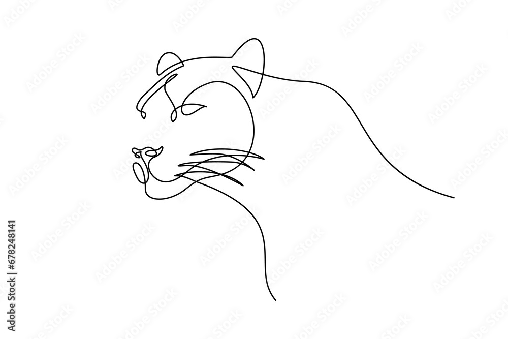 Wall mural leopard portrait in continuous line art drawing style. panther black linear design isolated on white - Wall murals