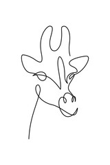 Giraffe head in continuous line art drawing style. Black linear sketch isolated on white background. Vector illustration