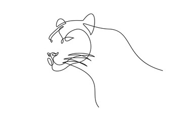 Leopard portrait in continuous line art drawing style. Panther black linear design isolated on white background. Vector illustration © GarkushaArt