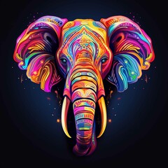 Elephant in abstract, graphic highlighters lines rainbow ultra-bright neon artistic portrait, commercial, editorial advertisement, surreal surrealism