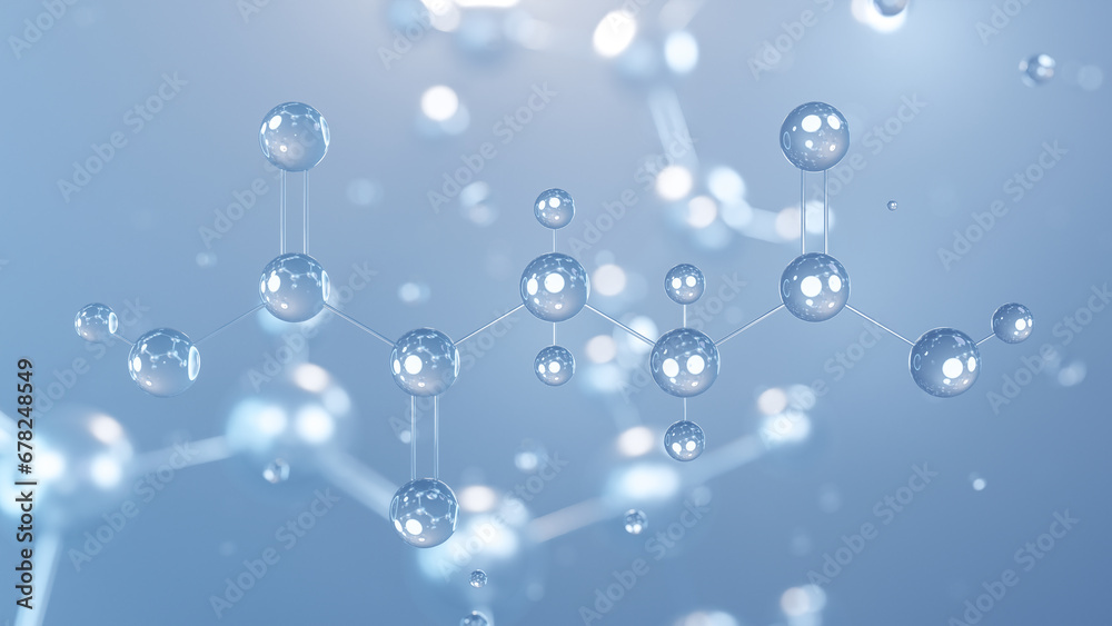 Sticker alpha-ketoglutaric acid molecular structure 3d, flat model, keto acid, structural chemical formula v