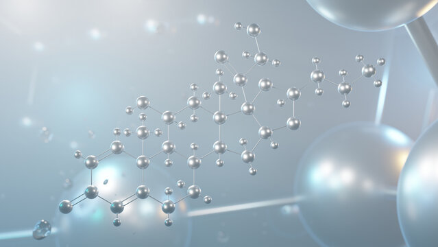 budesonide molecular structure, 3d model molecule, adrenals, structural chemical formula view from a microscope