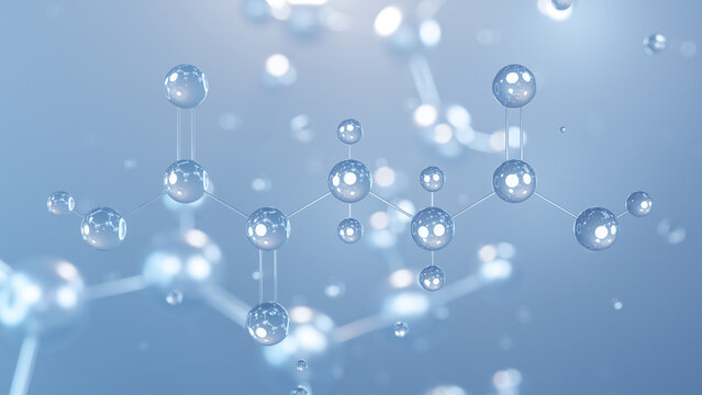 alpha-ketoglutaric acid molecular structure 3d, flat model, keto acid, structural chemical formula view from a microscope