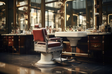 A vintage-inspired barbershop mirror reflecting the meticulous shaving process. Concept of classic barbershop aesthetics. Generative Ai.