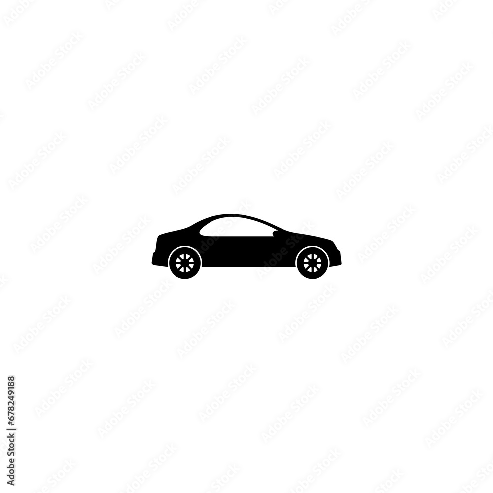 Poster car in side view silhouette icon isolated on white background