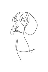Dog portrait in continuous line art drawing style. Beagle dog head black linear sketch isolated on white background. Vector illustration