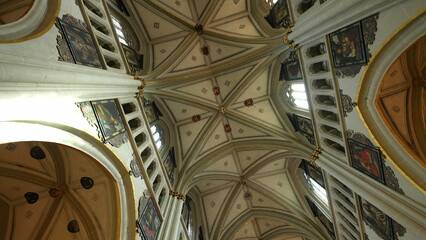 Traditional Catholic ceiling in Saint Nicholas Cathedral in Fribourg Switzerland. Ancient beauty...
