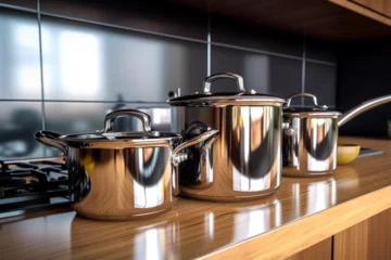 Foto op Plexiglas stainless steel pan in modern kitchen © Bojel2