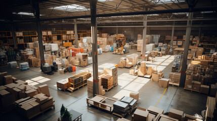 A view of a bustling warehouse filled with various furniture options - obrazy, fototapety, plakaty