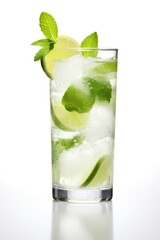 Mojito or virgin mojito long rum drink with fresh mint, lime juice, cane sugar and soda.Generative ai
