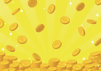 たくさんのポイントコインの背景ベクター画像：ヨコ