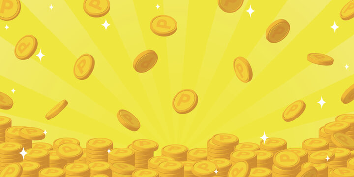 たくさんのポイントコインの背景ベクター画像：ヨコワイド