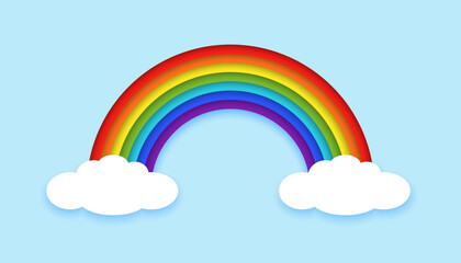 Rainbow with clouds in paper cut style vector illustration