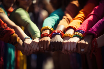 People from various backgrounds holding hands in a show of unity against homophobia, transphobia,...