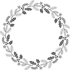 Winter wreath with red berries and pine twigs