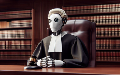 AI robot judge decides cases modern judicial system Judge with automation from Android