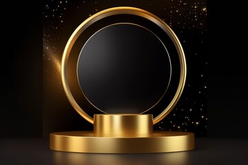 Abstract shiny color gold Circle Frame and Podium design element. Generative AI