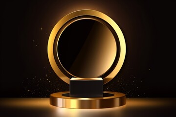 Abstract shiny color gold Circle Frame and Podium design element. Generative AI