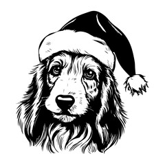 Cute Afghan Hound Dog wearing Santa hat head, Christmas illustration, Generative AI.