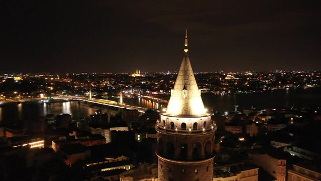 View of Istanbul from Galata Tower at night