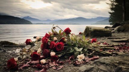 red roses on the beach