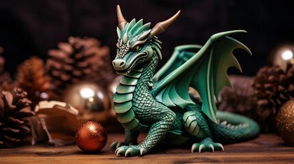 Fototapeta premium chinese dragon sign, christmas decorations background, 