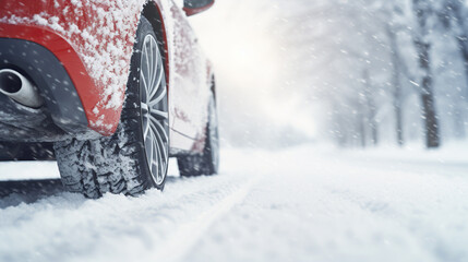 car on a snowy road	
