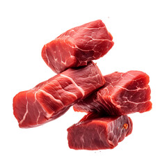 flying raw beef meat on transparent background
