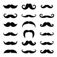 Set of mustache silhouette vector