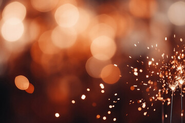 Christmas and New Year background with sparklers and bokeh lights.